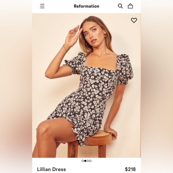 Reformation Lillian Mini Dress Elaine Black & White Floral Square Neck (Size 2) - Picture 2 of 8